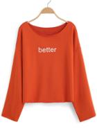 Romwe Long Sleeve Letter Print Orange T-shirt