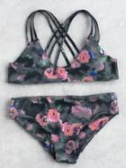 Romwe Watercolor Flower Print Strappy Back Bikini Set