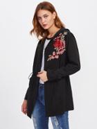 Romwe Embroidered Patched Hoodie Coat
