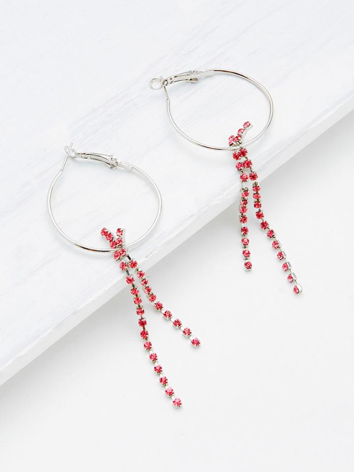 Romwe Rhinestone Chain Design Hoop Earrings