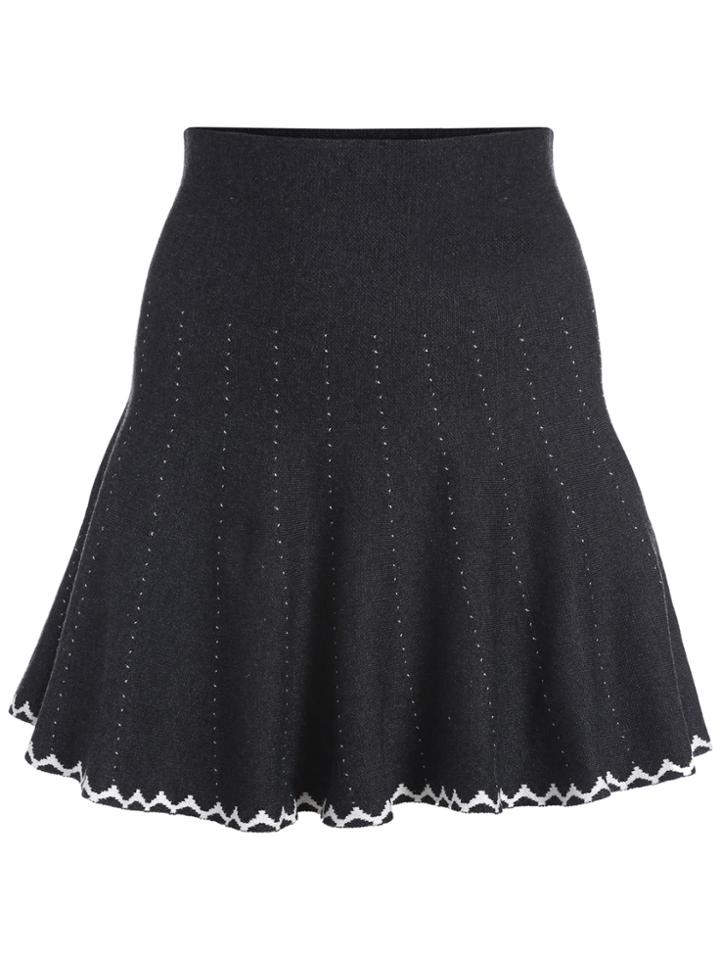 Romwe High Waist Contrast Hem Flare Grey Skirt