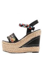 Romwe Black Tribal Inspired Flower Embroidered Espadrilles Sandals