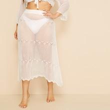 Romwe Plus Cutout Crochet Sheer Beach Skirt