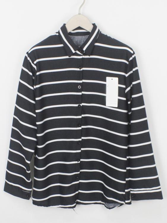 Romwe Lapel Striped Black Blouse