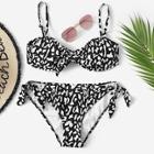 Romwe Knot Print Top With Tie Side Bikini Set