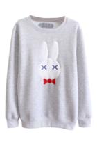 Romwe Cute Rabbit Print Elastic Waist Sweatshirt