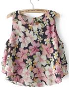 Romwe Double Layels Florals Pink Tank Top