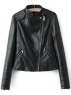 Romwe Black Stand Collar Oblique Zipper Crop Jacket