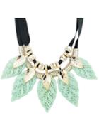 Romwe Popular Shourouk Style Plastic Leaf Shaped Green Women Statement Necklace