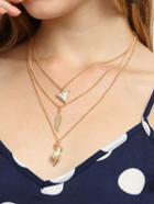 Romwe Golden Multi-layer Pearl Leaf Triangle Pendant Necklace
