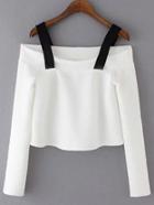 Romwe White Long Sleeve Cold Shoulder Blouse