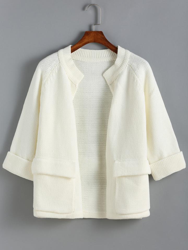 Romwe Round Neck Pockets Knit Coat