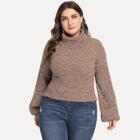 Romwe Plus Rolled Up Neck Marled Jumper