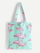Romwe Flamingo Print Linen Tote Bag