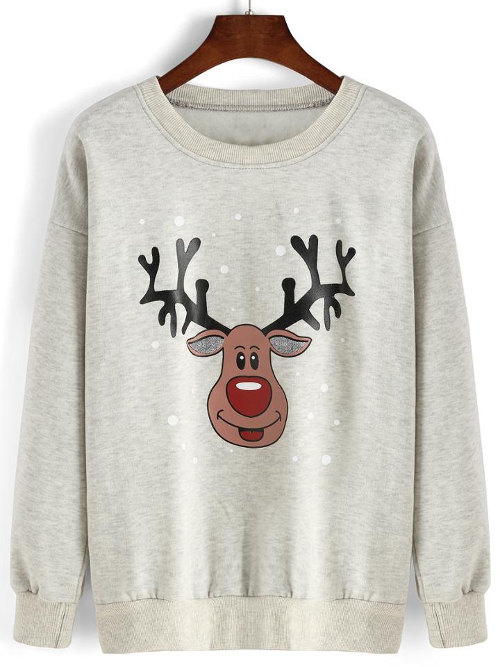 Romwe Cartoon Print Loose Grey Sweatshirt