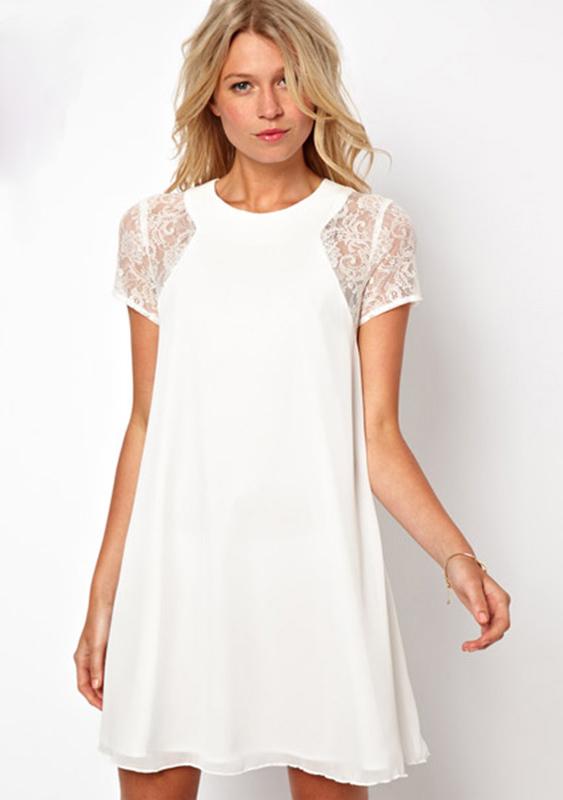 Romwe Contrast Lace Short Sleeve Shift Dress