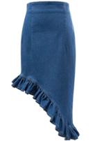 Romwe Blue High Waist Ruffle Asymmetrical Skirt