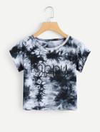 Romwe Letter Print Water Color Tee