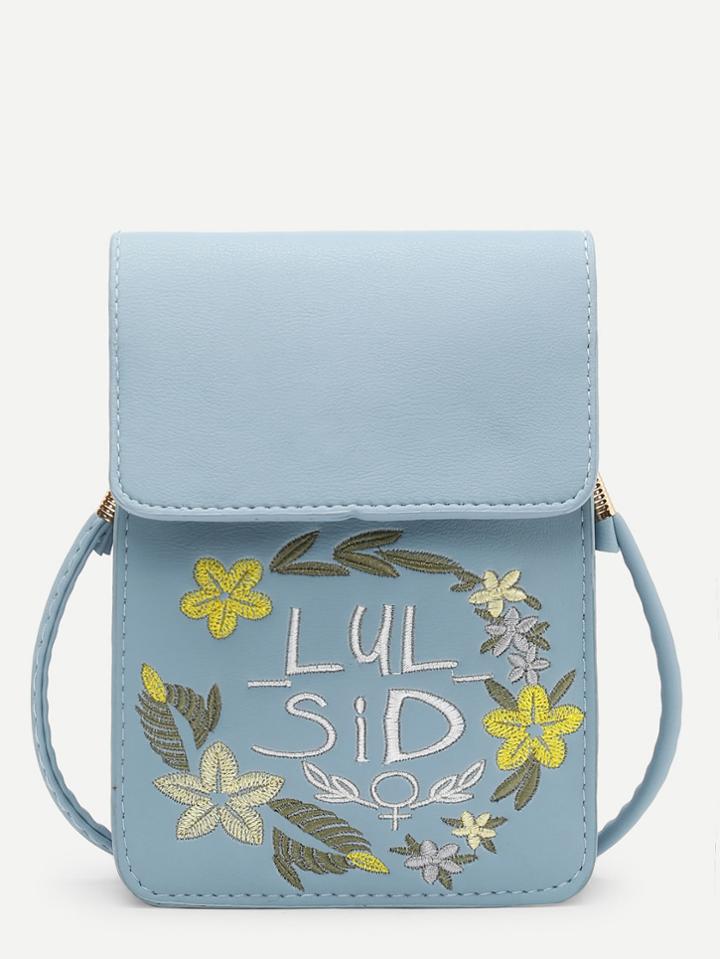 Romwe Calico Embroidered Flap Pu Shoulder Bag