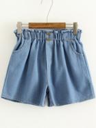 Romwe Light Blue Pockets Elastic Waist Denim Shorts