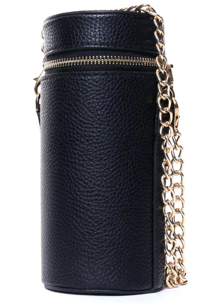 Romwe Black Zipper Cylindrical Chain Pu Bag