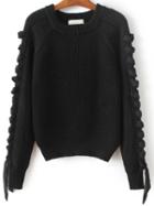 Romwe Black Lace Up Detail Raglan Sleeve Sweater