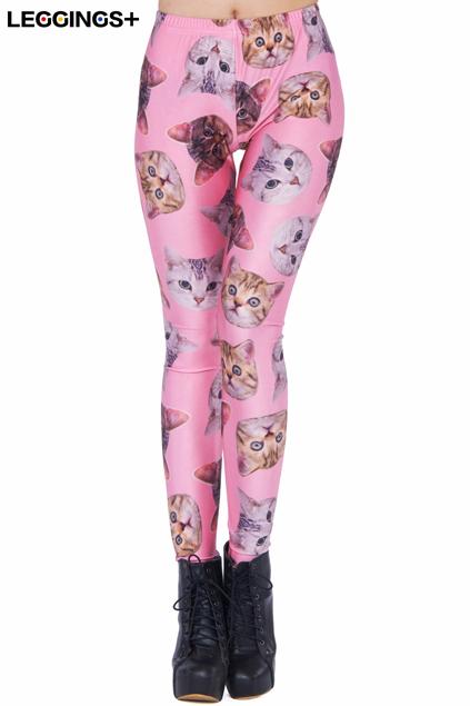 Romwe Cats' Heads Print Pink Leggings
