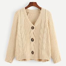 Romwe Cable Knit Single Breasted Sweater