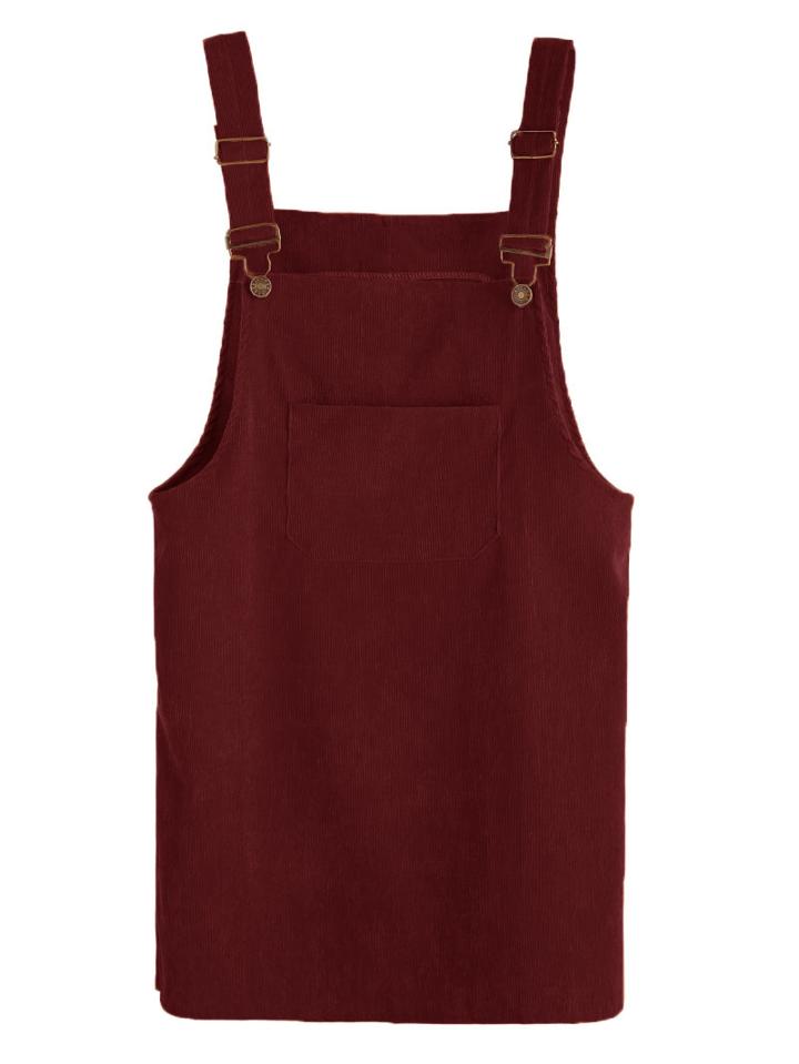 Romwe Corduroy Pinafore Dress With Pocket