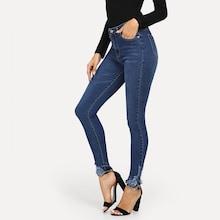 Romwe Solid Raw Hem Jeans