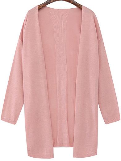 Romwe Long Sleeve Knit Pink Cardigan
