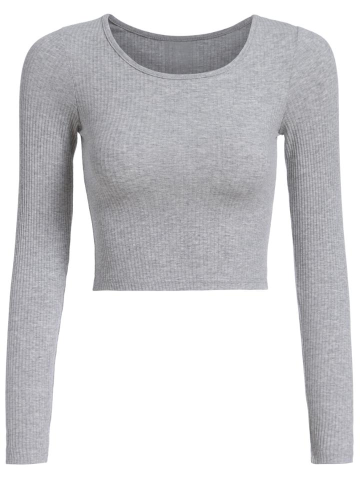 Romwe Long Sleeve Crop Grey T-shirt