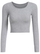 Romwe Long Sleeve Crop Grey T-shirt