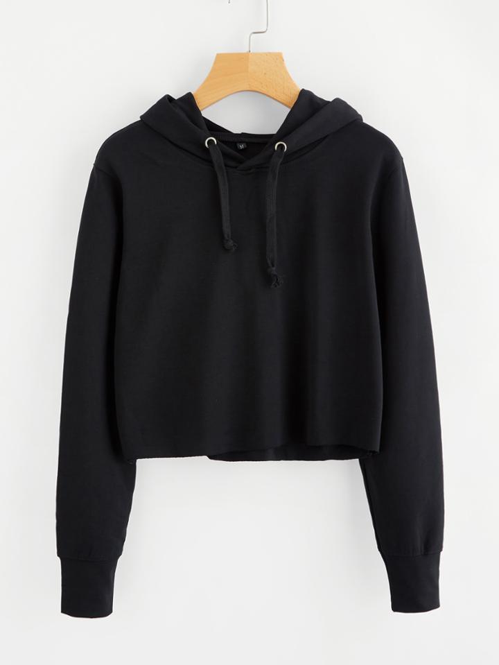 Romwe Hooded Drawstring Basic Sweatshirt