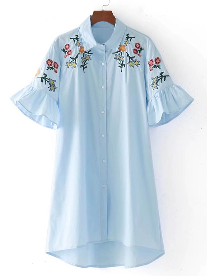 Romwe Bell Sleeve Ruffle High Low Dress