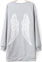Romwe Grey Long Sleeve Wing Print Loose Sweatshirt