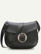 Romwe Black Buckle Detail Saddle Bag