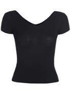 Romwe V Neck Short Sleeve Slim Black Sweater