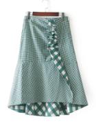 Romwe Frill Detail Fluted Check Skirt