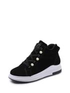 Romwe Suede Faux Pearl Detail Lace Up Sneakers