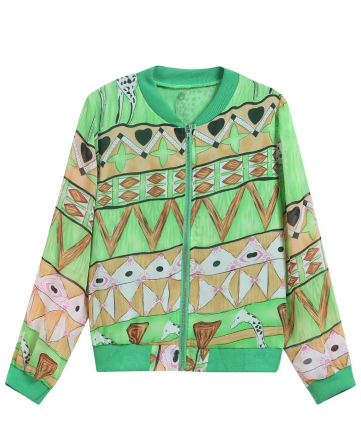 Romwe Giraffe Print Crop Green Jacket
