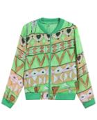 Romwe Giraffe Print Crop Green Jacket
