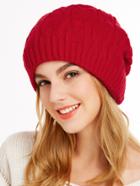Romwe Red Crochet Knit Ribbed Beanie Hat