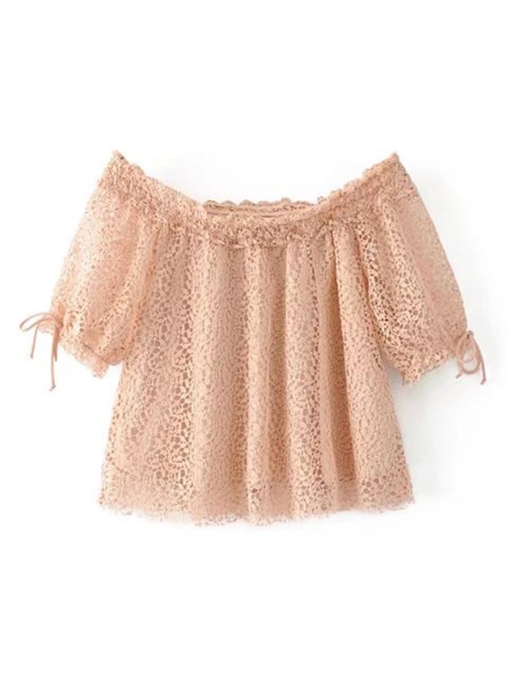 Romwe Bardot Tie Detail Lace Top