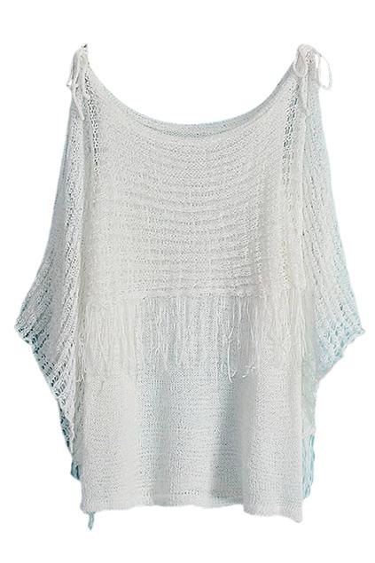 Romwe Self-tie White Tassel Jumper