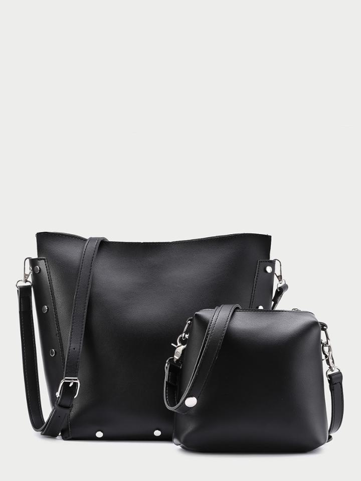 Romwe Pu Bucket Bag With Clutch