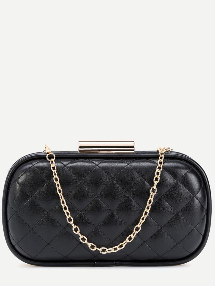 Romwe Black Quilted Pu Evening Bag