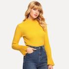 Romwe Mock-neck Bell Sleeve Rib Knit Jumper