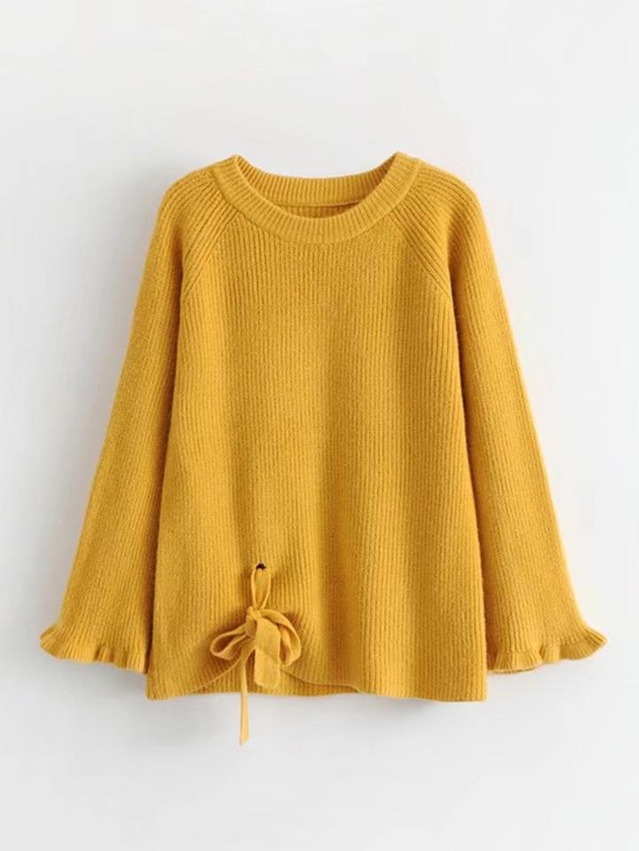 Romwe Ruffle Detail Knot Knitwear