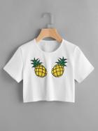 Romwe Pineapples Embroidered Crop Ribbed Tee